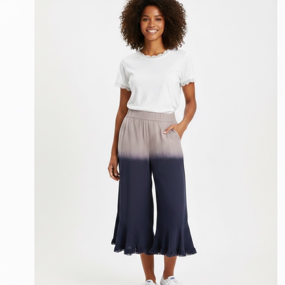NWT Umgee Boho Ombre Wide Leg Ruffle Pants Size Medium